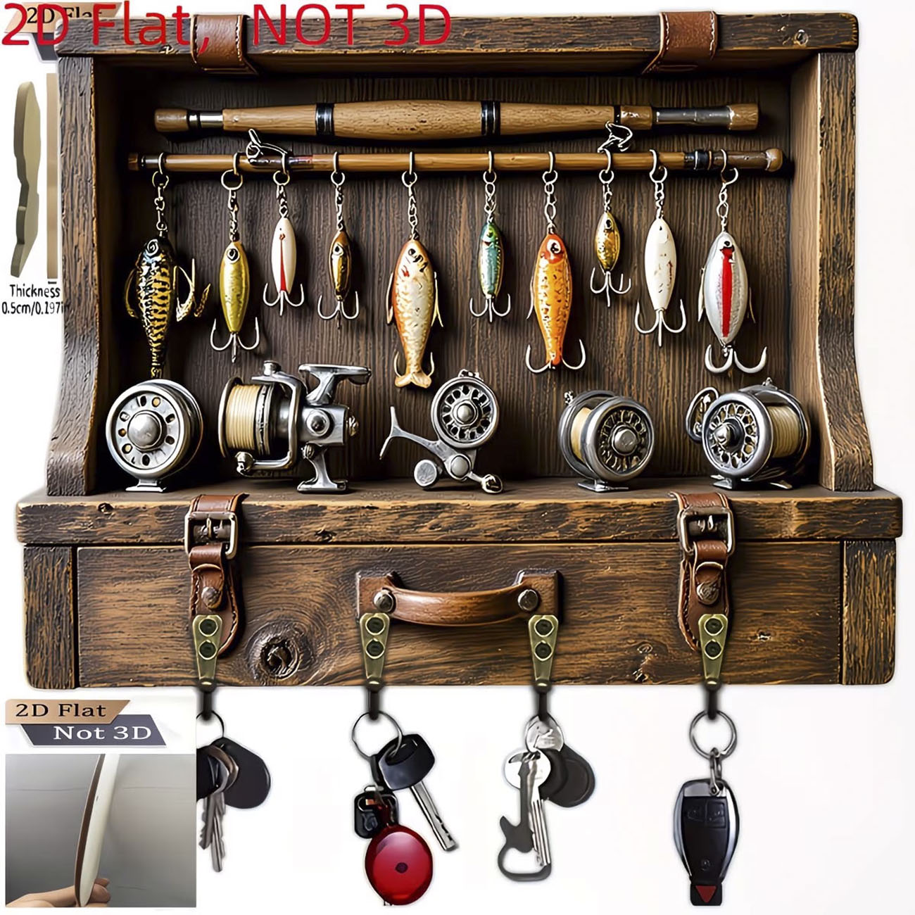 Fishing Line Spooler - Vintage Balıkçılık Yemi Anahtar Askısı, 2D